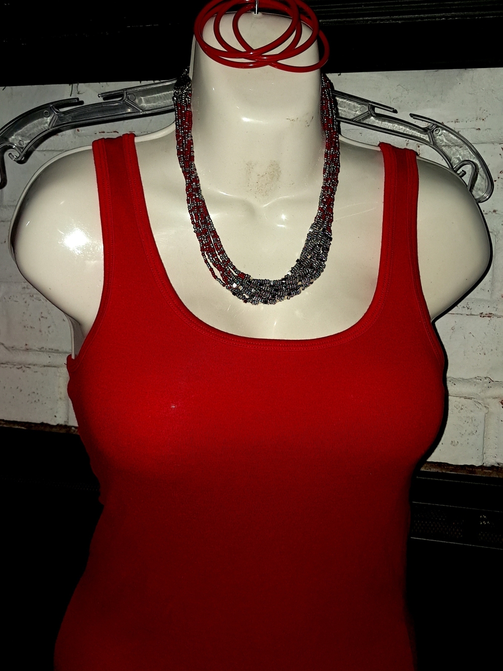 Beaded Multistrand Necklace in Red and Silver